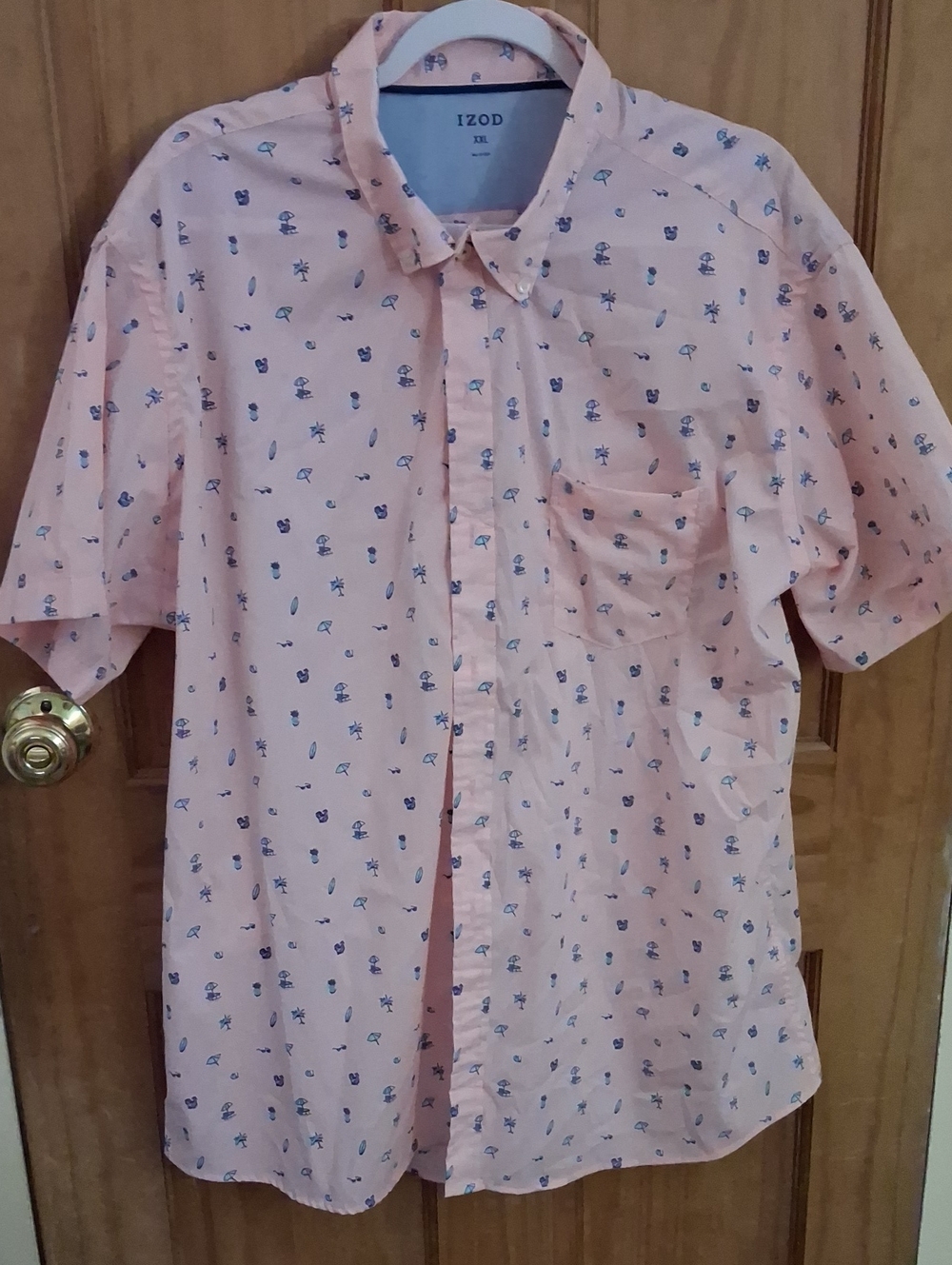 Izod Men’s Short-Sleeve Pink Button-Down with Blue Mini Print